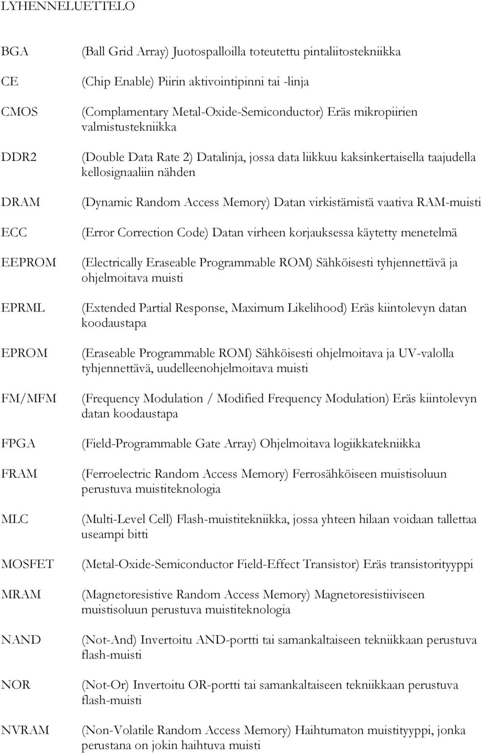 kellosignaaliin nähden (Dynamic Random Access Memory) Datan virkistämistä vaativa RAM-muisti (Error Correction Code) Datan virheen korjauksessa käytetty menetelmä (Electrically Eraseable Programmable