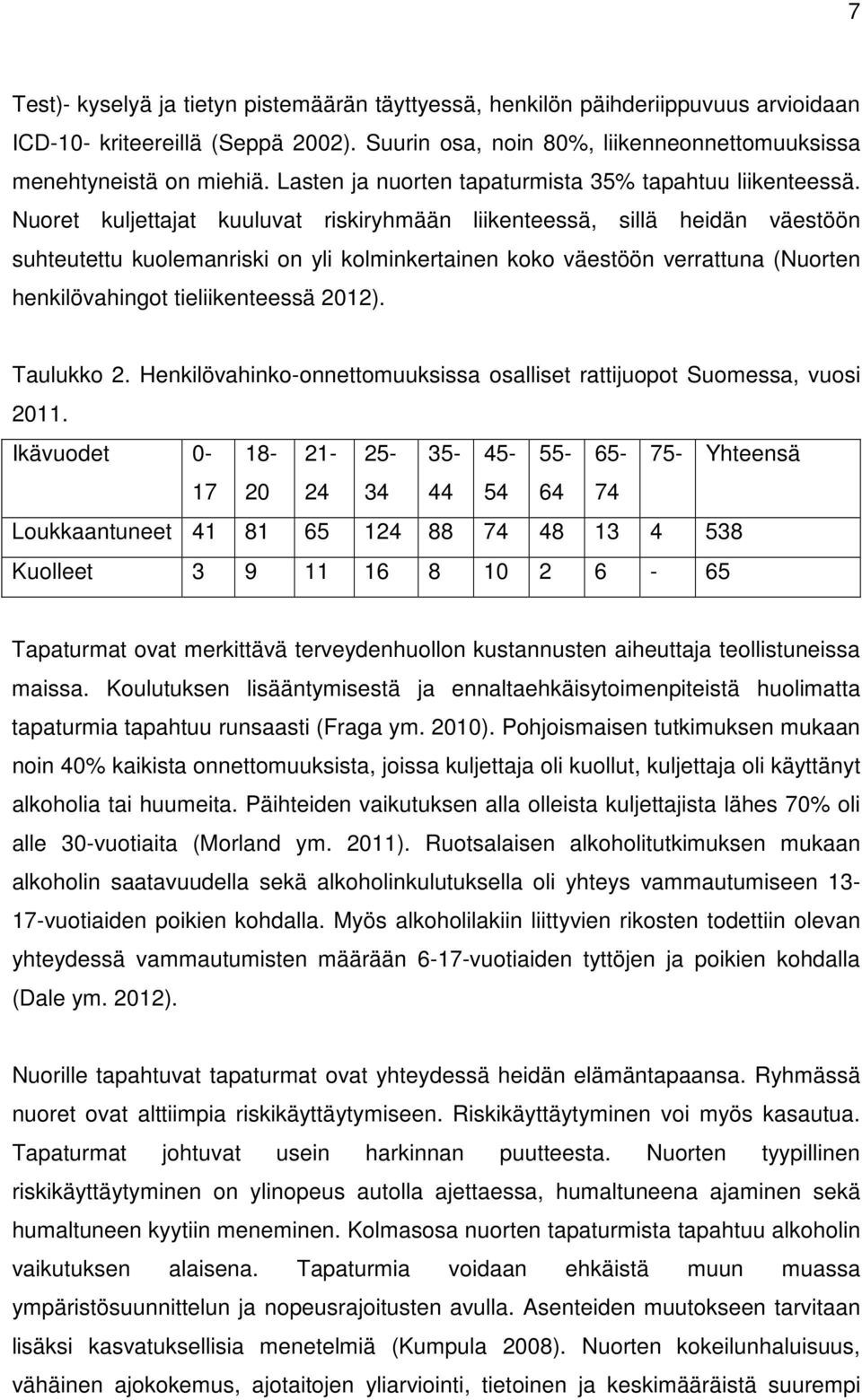 Nuoret kuljettajat kuuluvat riskiryhmään liikenteessä, sillä heidän väestöön suhteutettu kuolemanriski on yli kolminkertainen koko väestöön verrattuna (Nuorten henkilövahingot tieliikenteessä 2012).