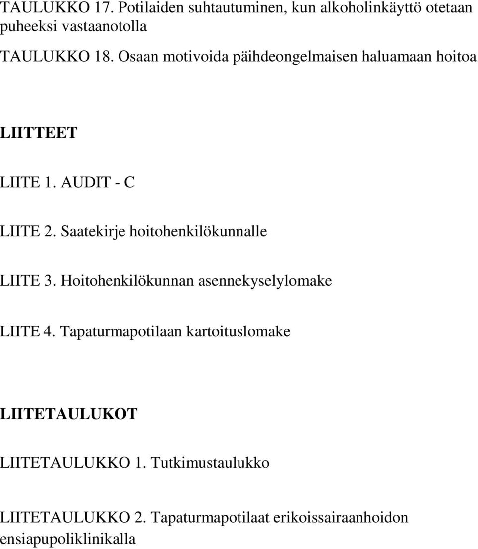 Saatekirje hoitohenkilökunnalle LIITE 3. Hoitohenkilökunnan asennekyselylomake LIITE 4.