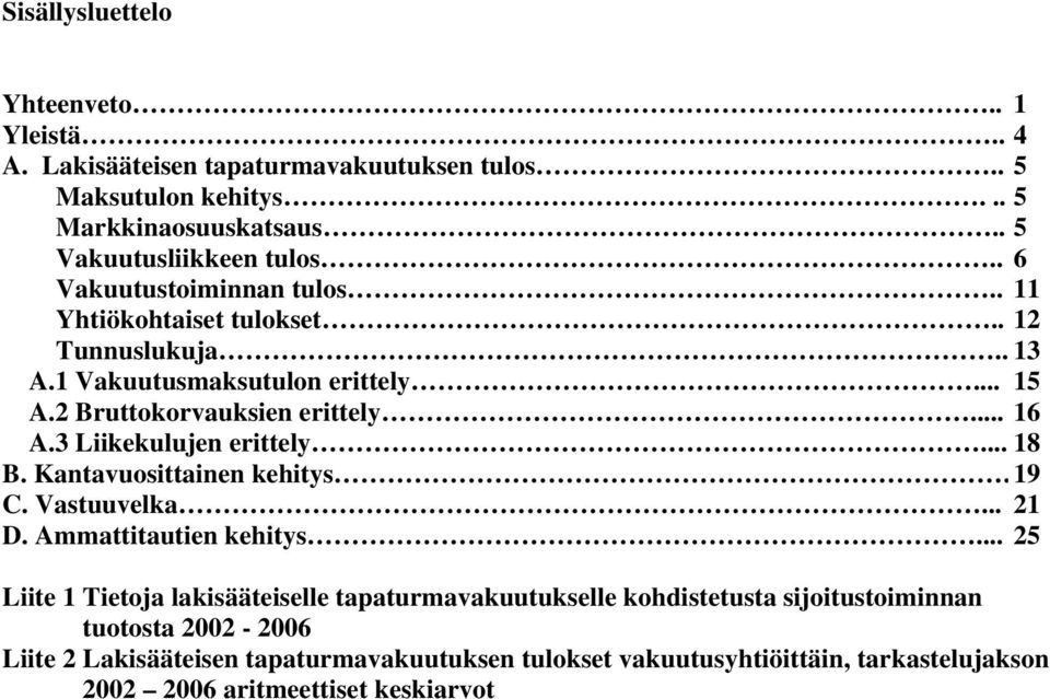 3 Liikekulujen erittely... 18 B. Kantavuosittainen kehitys. 19 C. Vastuuvelka... 21 D. Ammattitautien kehitys.