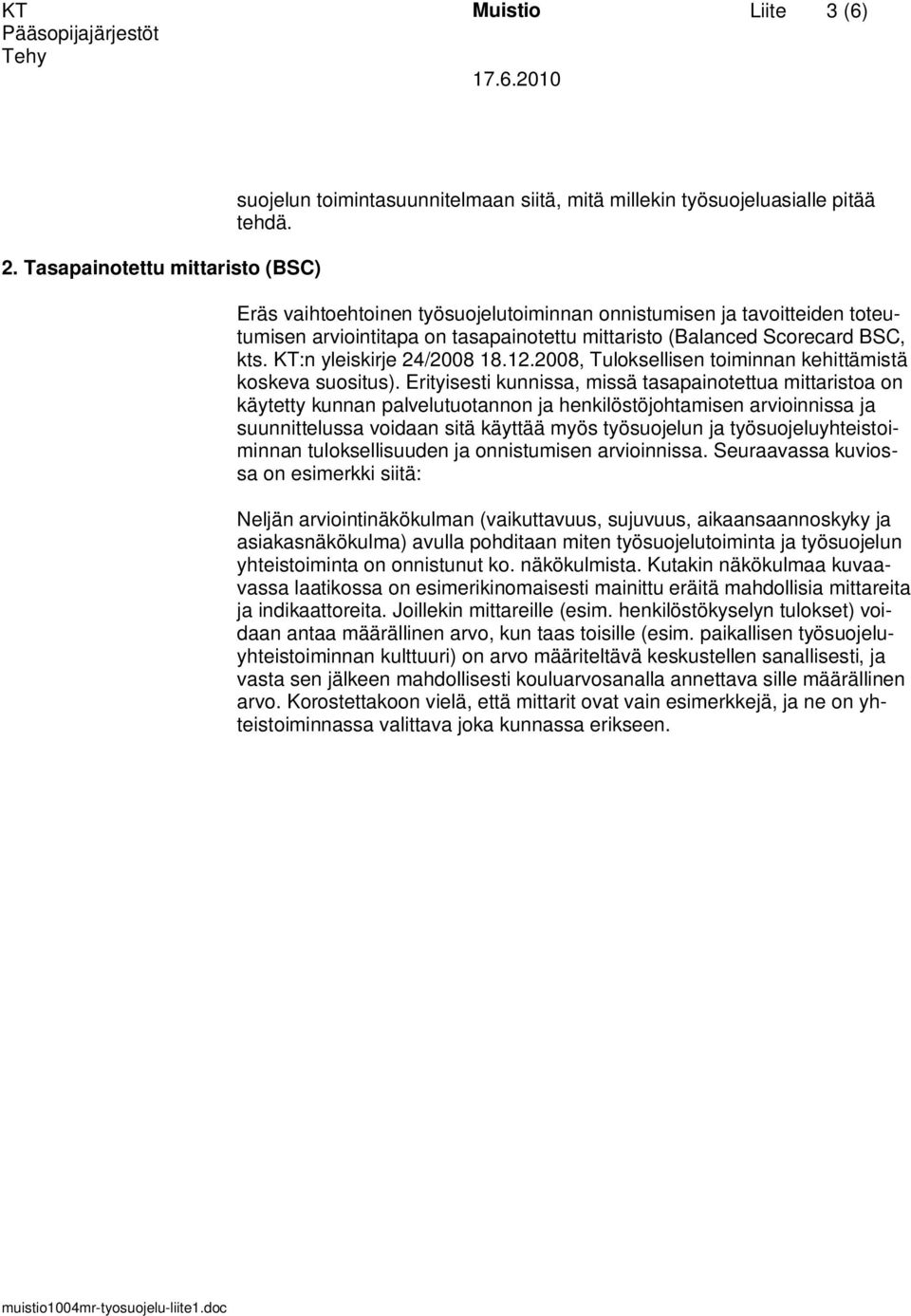 2008, Tuloksellisen toiminnan kehittämistä koskeva suositus).