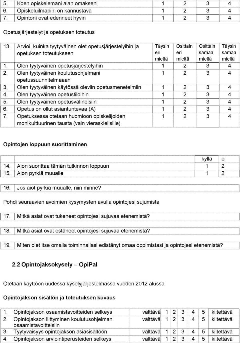 Olen tyytyväinen käytössä oleviin opetusmenetelmiin 4. Olen tyytyväinen opetustiloihin 5. Olen tyytyväinen opetusvälineisiin 6. Opetus on ollut asiantuntevaa (A) 7.