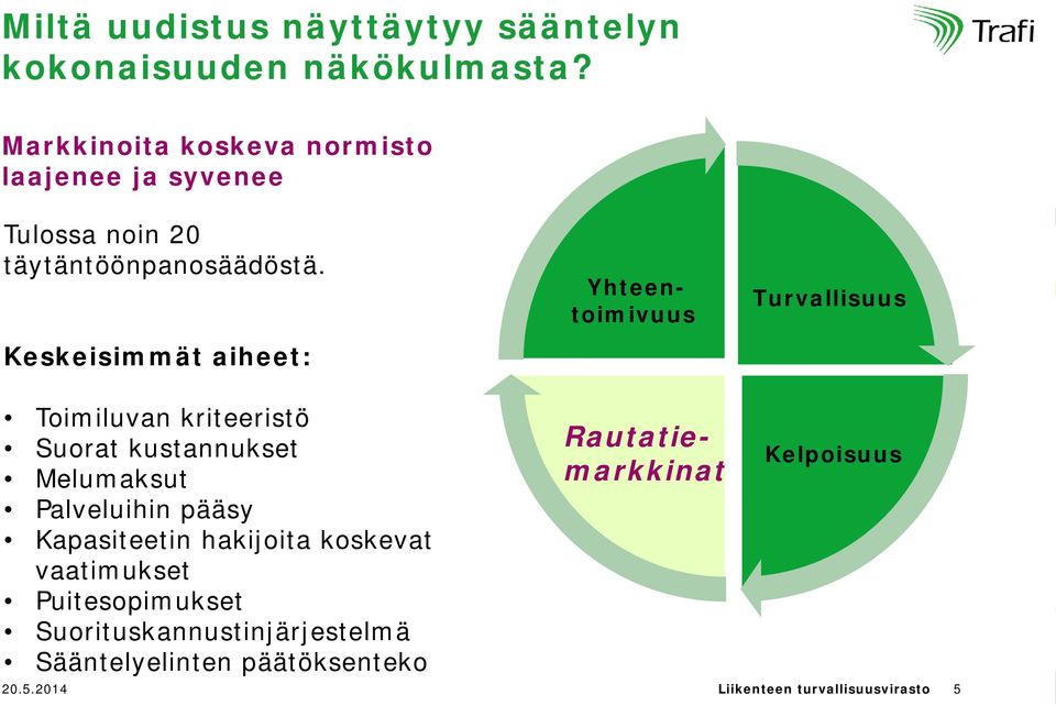 Keskeisimmät aiheet: Yhteentoimivuus Turvallisuus Toimiluvan kriteeristö Suorat kustannukset Melumaksut Palveluihin