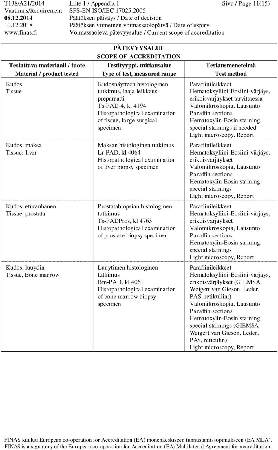 biopsy specimen Luuytimen histologinen tutkimus Bm-PAD, kl 4061 of bone marrow biopsy specimen erikoisvärjäykset tarvittaessa special stainings if needed erikoisvärjäykset special