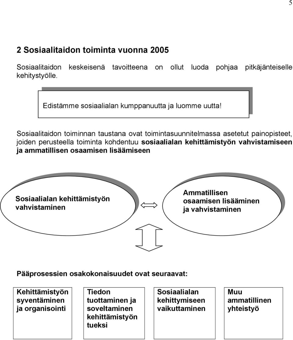 Sosiaalitaidon toiminnan taustana ovat toimintasuunnitelmassa asetetut painopisteet, joiden perusteella toiminta kohdentuu sosiaalialan kehittämistyön vahvistamiseen ja