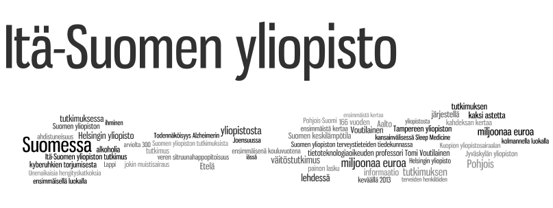 ITÄ-SUOMEN YLIOPISTO 2014 KOTIMAISEN NÄKYVYYDEN TEEMAPILVI Teemapilvi kuvaa mediassa vuoden aikana