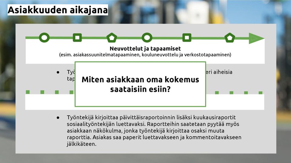 tapaamisia osana kuntoutusta. oma kokemus Miten asiakkaan saataisiin esiin?