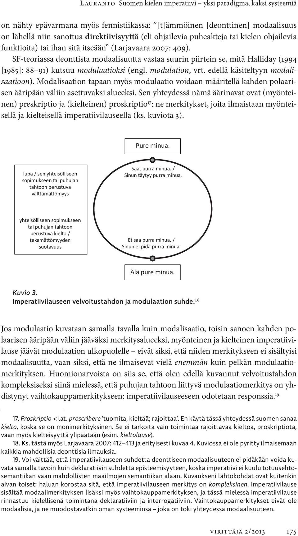 SF-teoriassa deonttista modaalisuutta vastaa suurin piirtein se, mitä Halliday (1994 [1985]: 88 91) kutsuu modulaatioksi (engl. modulation, vrt. edellä käsiteltyyn modalisaatioon).