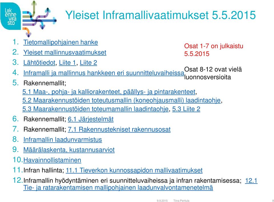 2 Maarakennustöiden toteutusmallin (koneohjausmalli) laadintaohje, 5.3 Maarakennustöiden toteumamallin laadintaohje, 5.3 Liite 2 6. Rakennemallit; 6.1 Järjestelmät 7. Rakennemallit; 7.