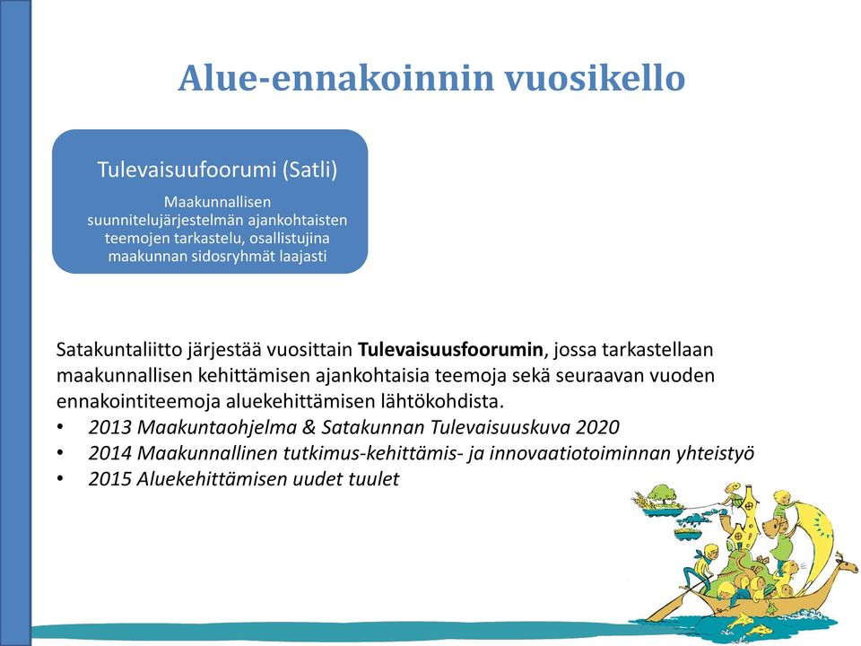 jossa tarkastellaan maakunnallisen kehittämisen ajankohtaisia teemoja sekä seuraavan vuoden ennakointiteemoja aluekehittämisen lähtökohdista.