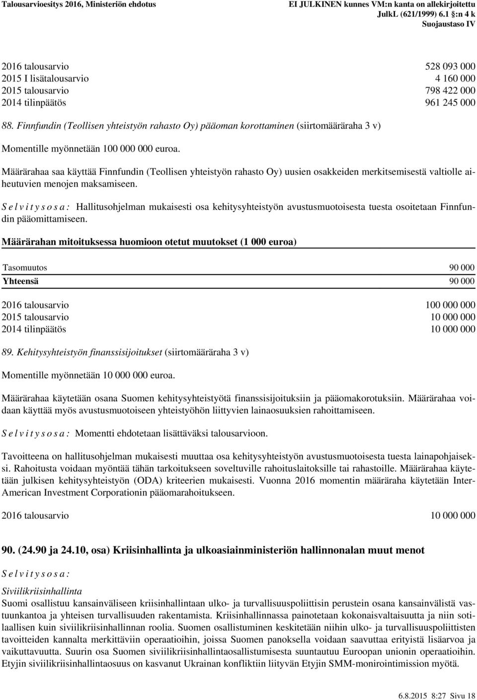 Määrärahaa saa käyttää Finnfundin (Teollisen yhteistyön rahasto Oy) uusien osakkeiden merkitsemisestä valtiolle aiheutuvien menojen maksamiseen.