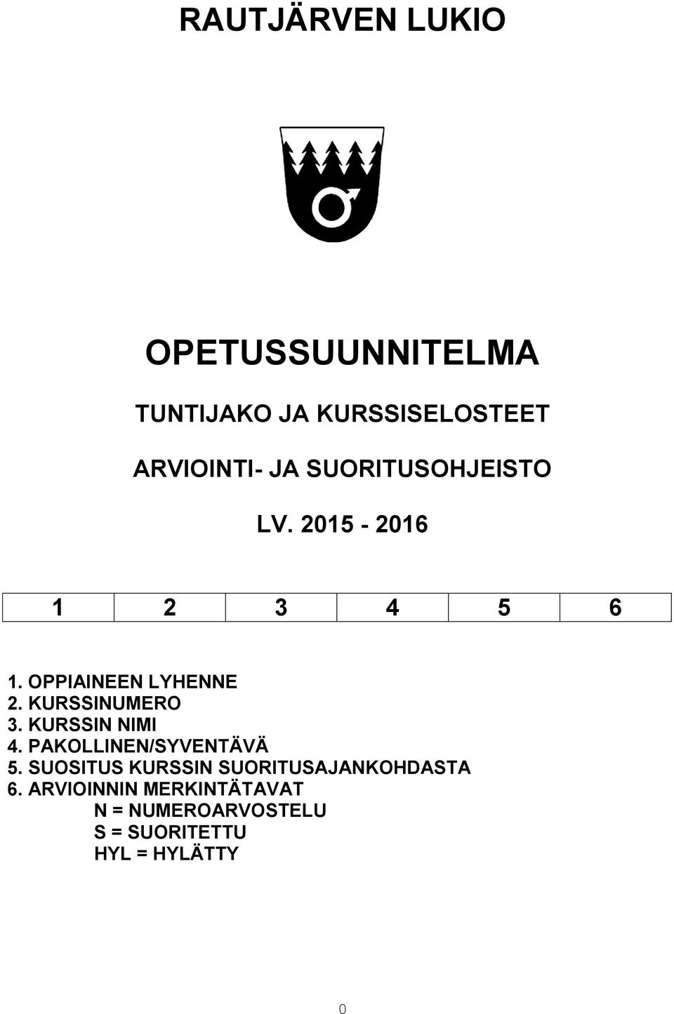 KURSSINUMERO 3. KURSSIN NIMI 4. PAKOLLINEN/SYVENTÄVÄ 5.