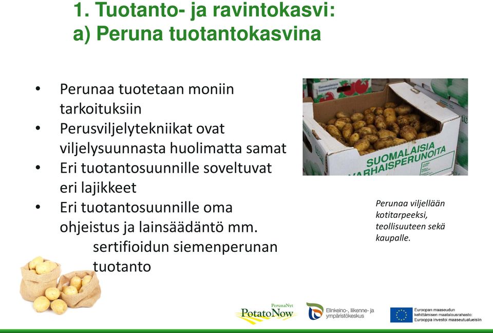 tuotantosuunnille soveltuvat eri lajikkeet Eri tuotantosuunnille oma ohjeistus ja