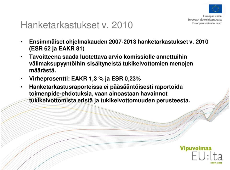 sisältyneistä tukikelvottomien menojen määrästä.