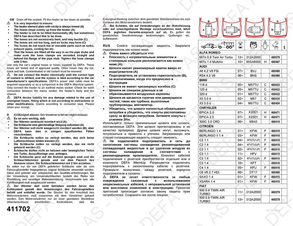 B N GEAR 1 1 BOX 6 1 The heater element plate with circlip is always lowest (A) Bei Sch 0 1den, die auf Ver 0 1nderungen an der Motorheizung F J 2 2 1 2 G G B 6 1 The hoses slope evenly up from the