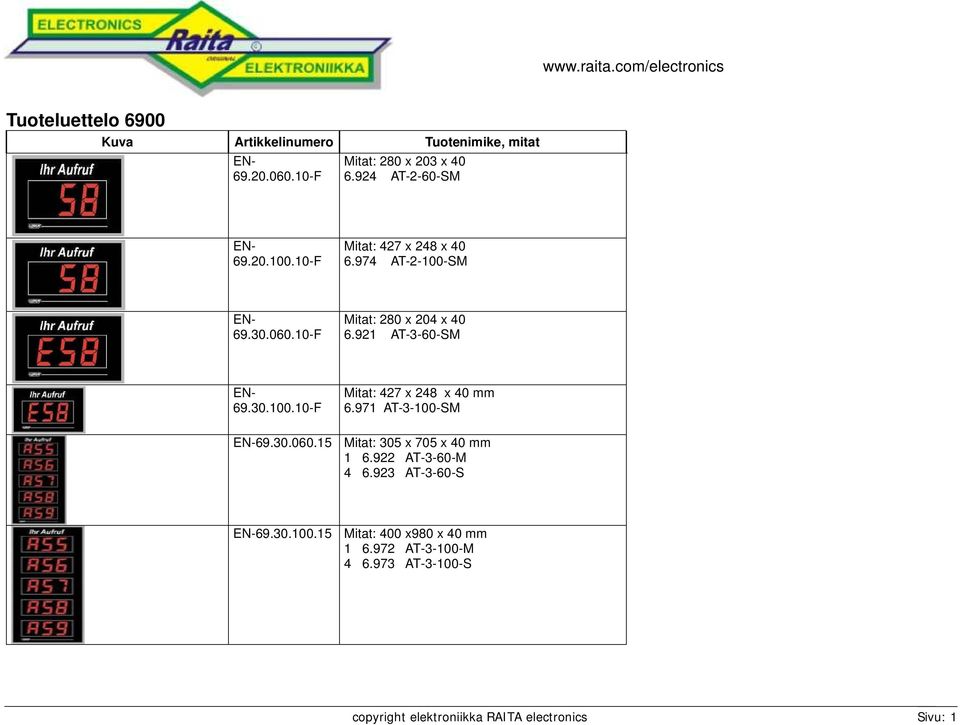 30.100.10-F Mitat: 427 x 248 x 40 mm 6.971 AT-3-100-SM EN-69.30.060.15 Mitat: 305 x 705 x 40 mm 4 6.