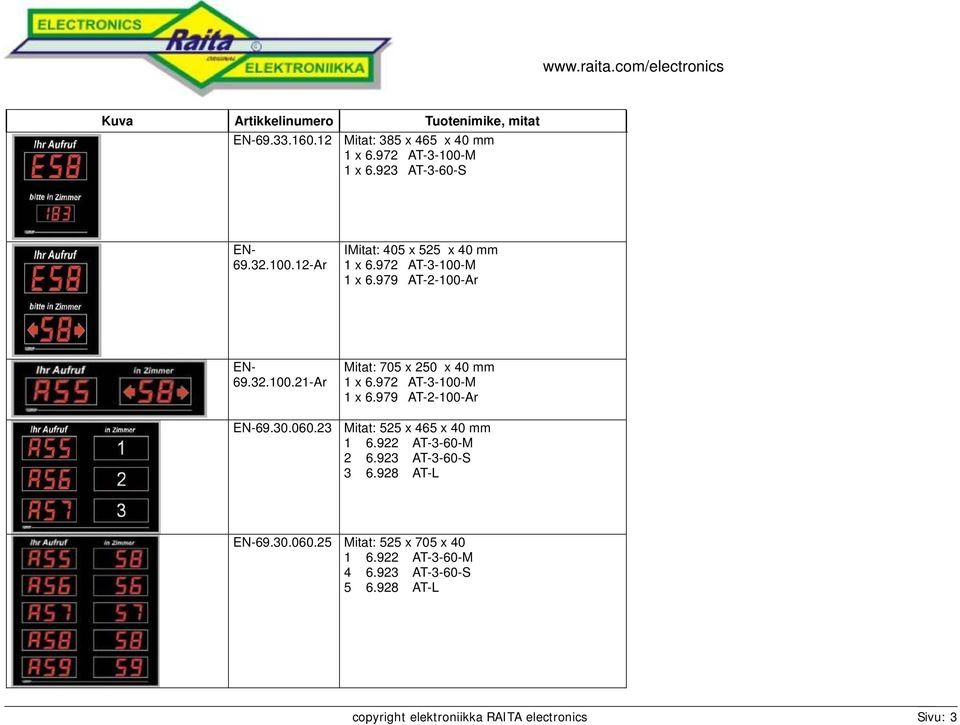 979 AT-2-100-Ar EN-69.30.060.23 Mitat: 525 x 465 x 40 mm 2 6.923 AT-3-60-S 3 6.928 AT-L EN-69.30.060.25 Mitat: 525 x 705 x 40 4 6.