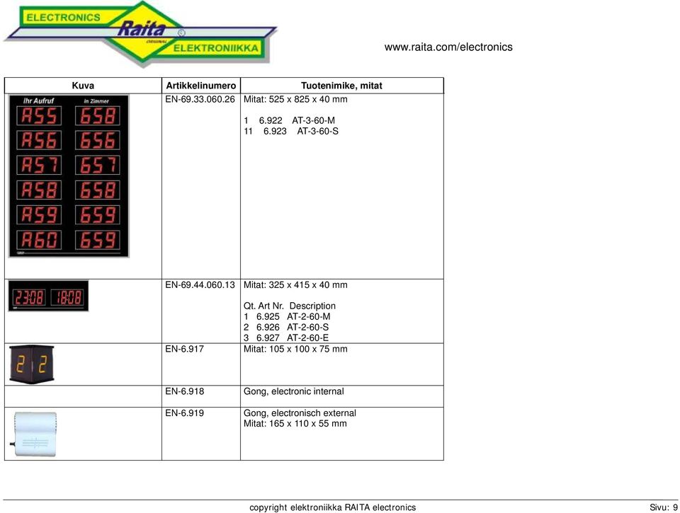927 AT-2-60-E Mitat: 105 x 100 x 75 mm EN-6.918 EN-6.