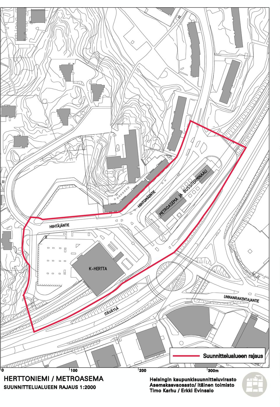 METROASEMA SUUNNITTELUALUEEN RAJAUS 1:2000 200 300m Helsingin