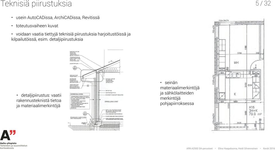 esim. detaljipiirustuksia detaljipiirustus: vaatii rakennusteknistä tietoa ja