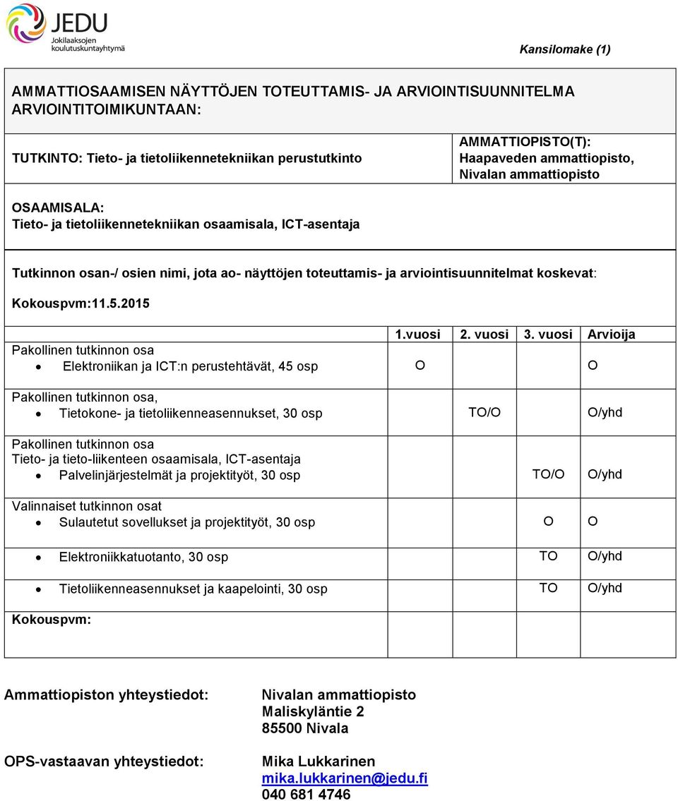 koskevat: Kokouspvm:11.5.2015 1.vuosi 2. vuosi 3.