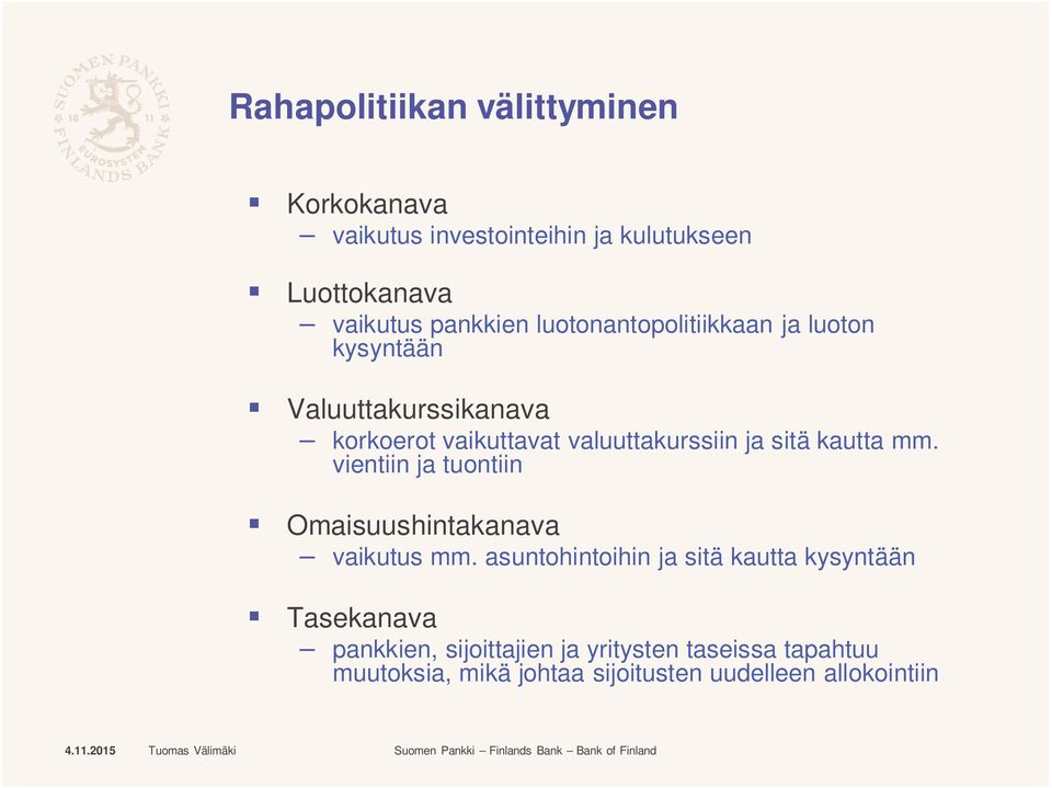 kautta mm. vientiin ja tuontiin Omaisuushintakanava vaikutus mm.