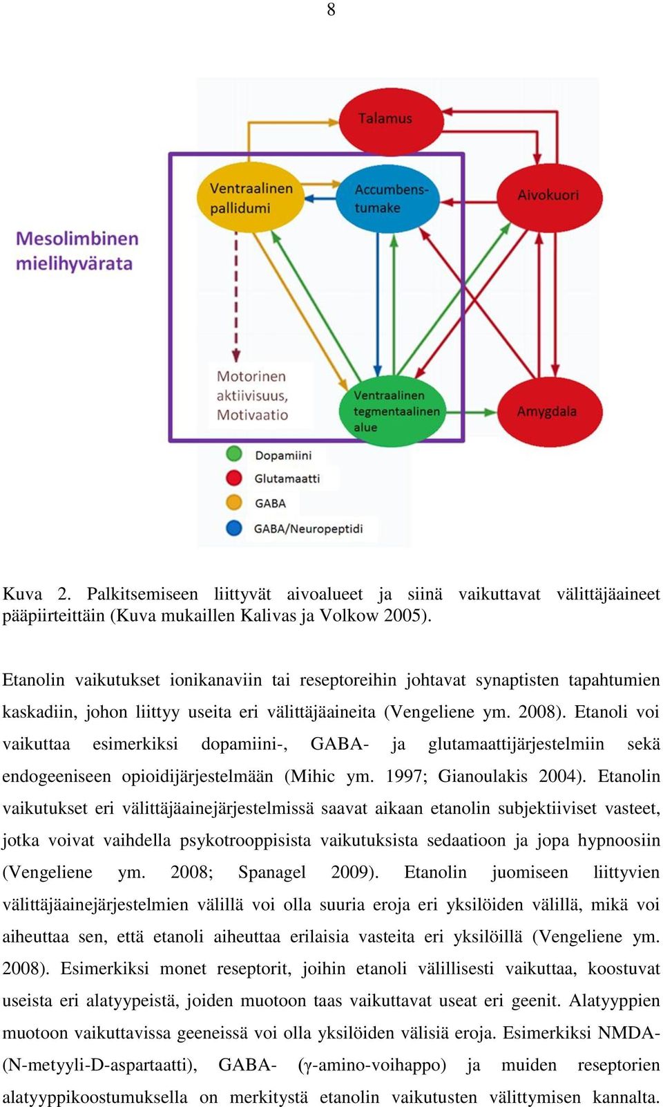 Etanoli voi vaikuttaa esimerkiksi dopamiini-, GABA- ja glutamaattijärjestelmiin sekä endogeeniseen opioidijärjestelmään (Mihic ym. 1997; Gianoulakis 2004).