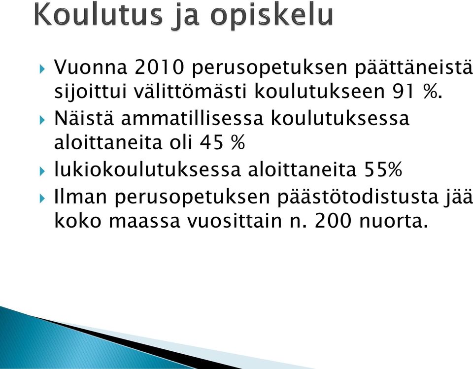 Näistä ammatillisessa koulutuksessa aloittaneita oli 45 %