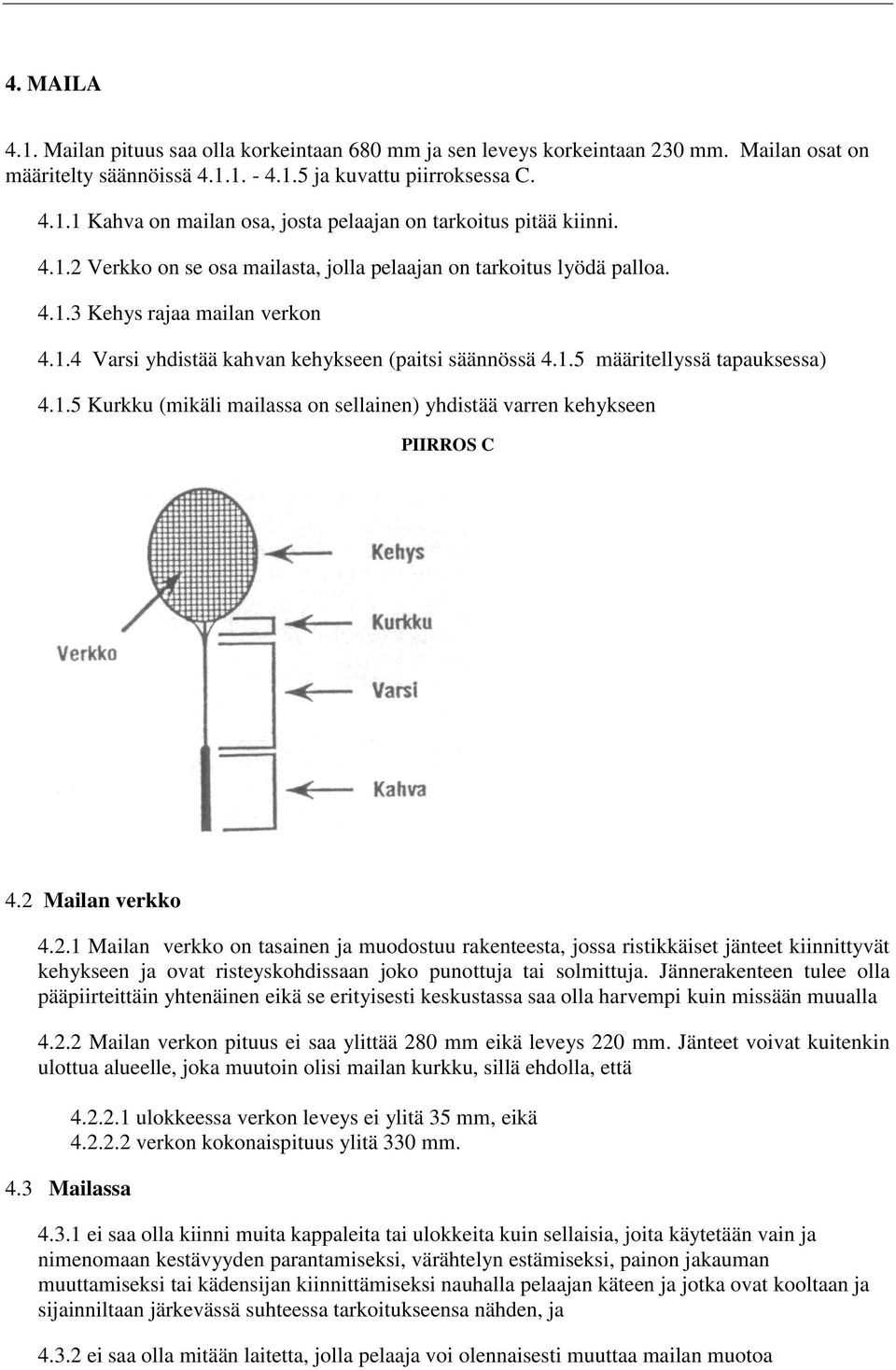 2 Mailan verkko 4.2.1 Mailan verkko on tasainen ja muodostuu rakenteesta, jossa ristikkäiset jänteet kiinnittyvät kehykseen ja ovat risteyskohdissaan joko punottuja tai solmittuja.