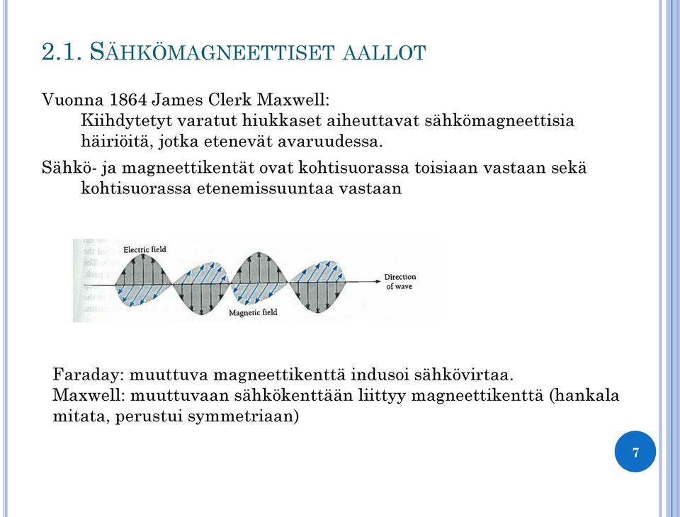 Sähkö- ja magneettikentät ovat kohtisuorassa toisiaan vastaan sekä kohtisuorassa etenemissuuntaa vastaan