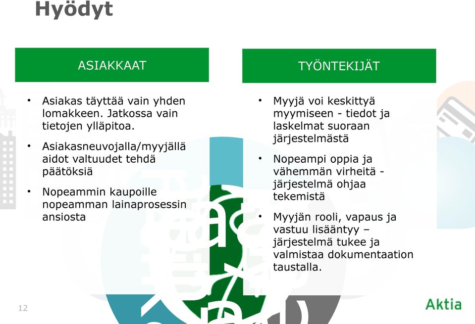 nopeamman lainaprosessin ansiosta Myyjä voi keskittyä myymiseen - tiedot ja laskelmat suoraan järjestelmästä Nopeampi