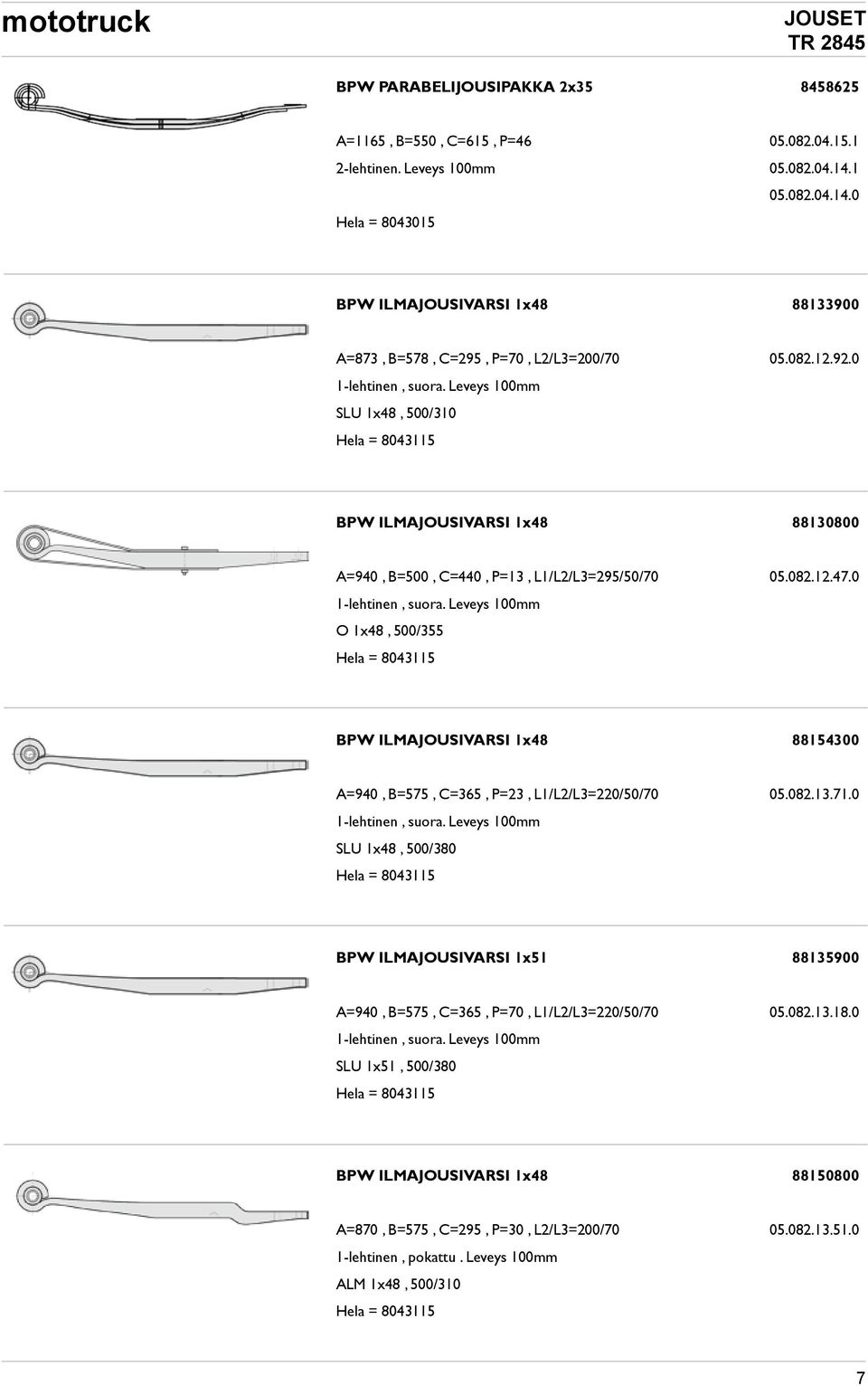 Leveys 100mm SLU 1x48, 500/310 Hela = 8043115 BPW ILMAJOUSIVARSI 1x48 88130800 A=940, B=500, C=440, P=13, L1/L2/L3=295/50/70 05.082.12.47.0 1-lehtinen, suora.