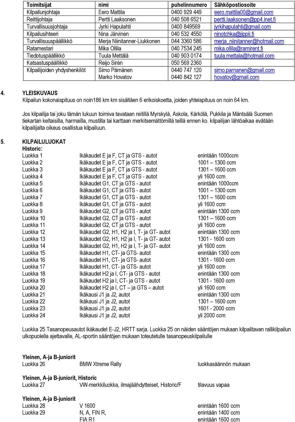 fi Turvallisuuspäällikkö Merja Niinitanner-Liukkonen 044 3360 586 merja_niinitanner@hotmail.com Ratamestari Mika Ollila 040 7534 245 mika.ollila@ramirent.