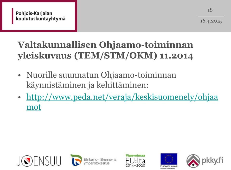 2014 Nuorille suunnatun Ohjaamo-toiminnan