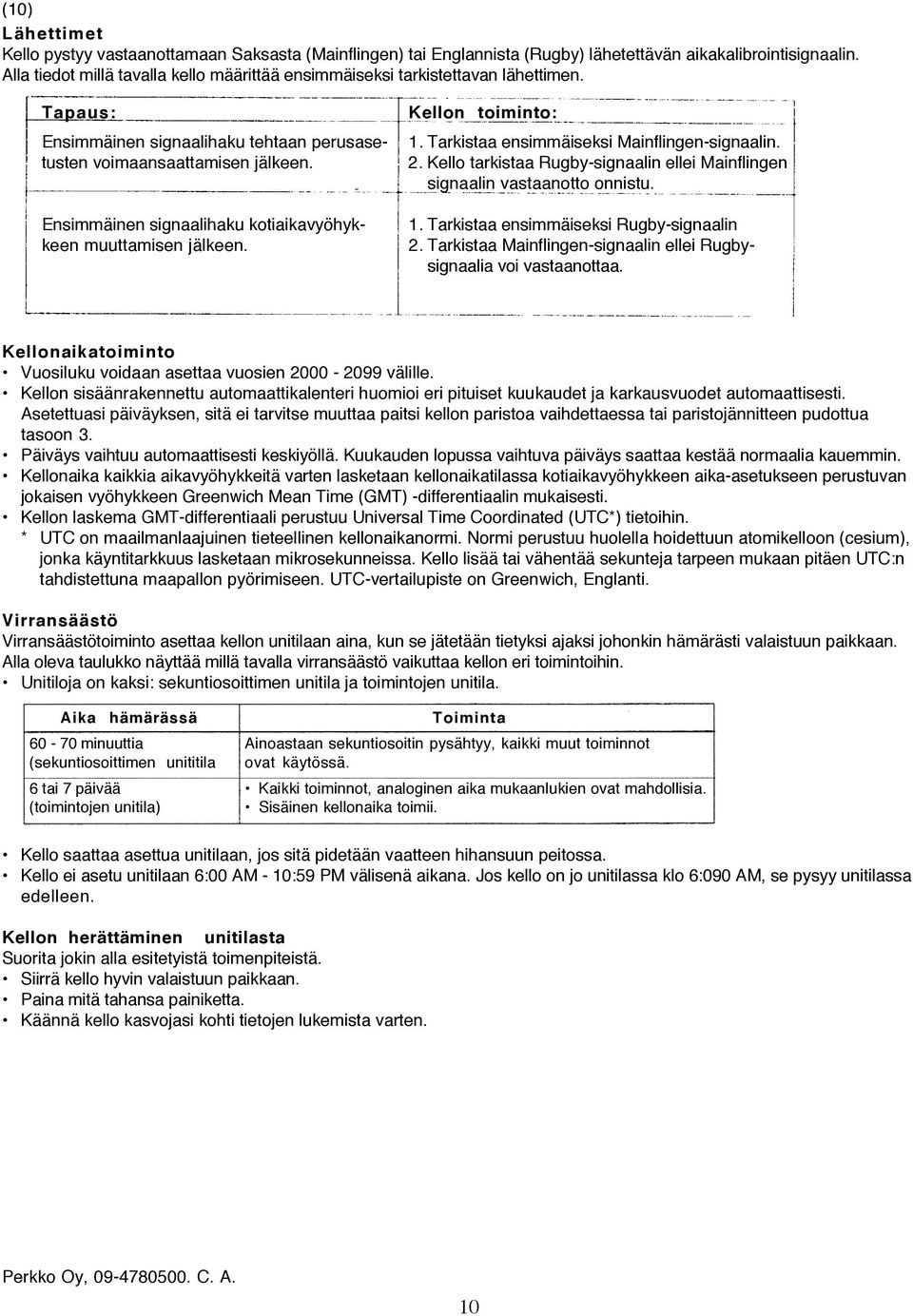 Ensimmäinen signaalihaku kotiaikavyöhykkeen muuttamisen jälkeen. Kellon toiminto: 1. Tarkistaa ensimmäiseksi Mainflingen-signaalin. 2.