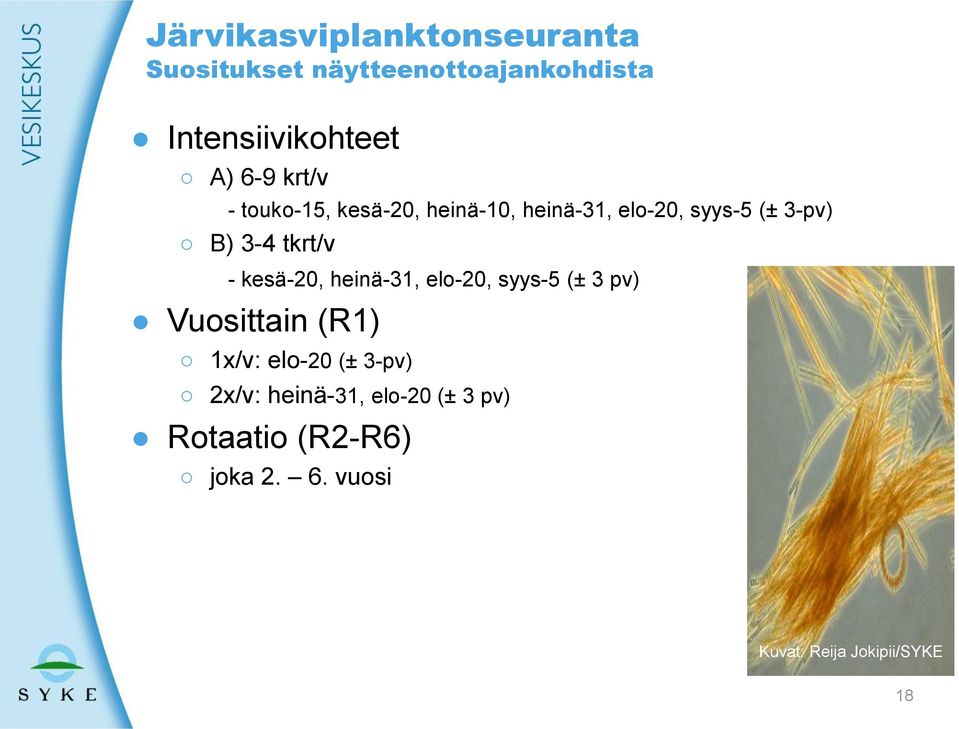 tkrt/v - kesä-20, heinä-31, elo-20, syys-5 (± 3 pv) Vuosittain (R1) 1x/v: elo-20 (±