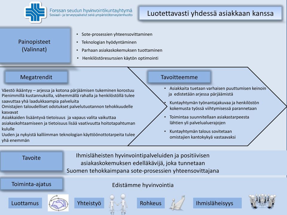 palveluita Omistajien taloudelliset odotukset palvelutuotannon tehokkuudelle kasvavat Asiakkaiden lisääntyvä tietoisuus ja vapaus valita vaikuttaa asiakaskohtaamiseen ja tietoisuus lisää vaativuutta