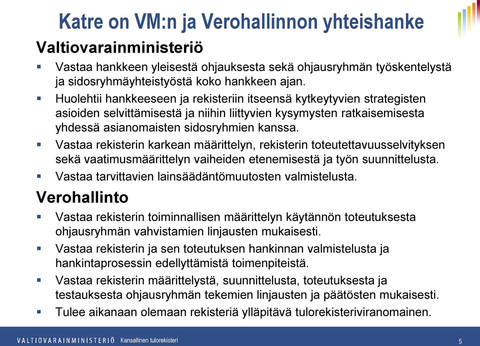 Vastaa rekisterin karkean määrittelyn, rekisterin toteutettavuusselvityksen sekä vaatimusmäärittelyn vaiheiden etenemisestä ja työn suunnittelusta.