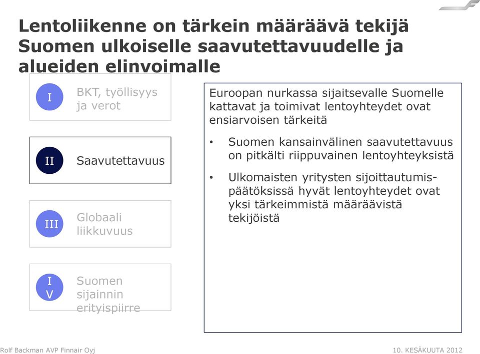 ensiarvoisen tärkeitä Suomen kansainvälinen saavutettavuus on pitkälti riippuvainen lentoyhteyksistä Ulkomaisten yritysten