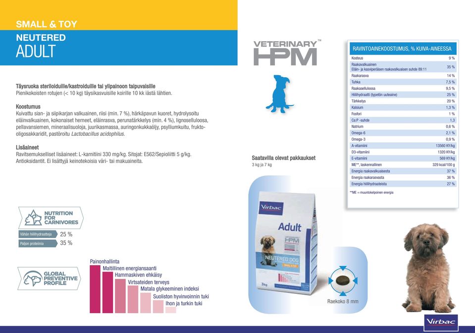 4 %), lignoselluloosa, pellavansiemen, mineraalisuoloja, juurikasmassa, auringonkukkaöljy, psylliumkuitu, fruktooligosakkaridit, pastöroitu Lactobacillus acidophilus.