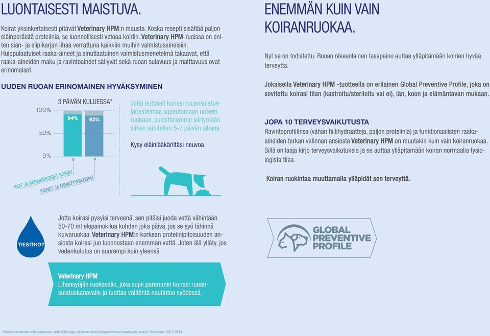 Huippulaatuiset raaka-aineet ja ainutlaatuinen valmistusmenetelmä takaavat, että raaka-aineiden maku ja ravintoaineet säilyvät sekä ruoan sulavuus ja maittavuus ovat erinomaiset.