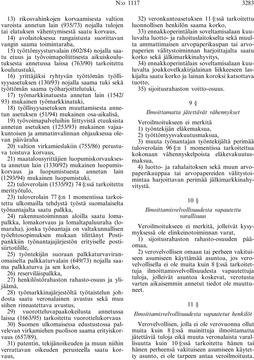 työttömän työllisyysasetuksen (130/93) nojalla saama tuki sekä työttömän saama työharjoittelutuki, 17) työmarkkinatuesta annetun lain (1542/ 93) mukainen työmarkkinatuki, 18) työllisyysasetuksen