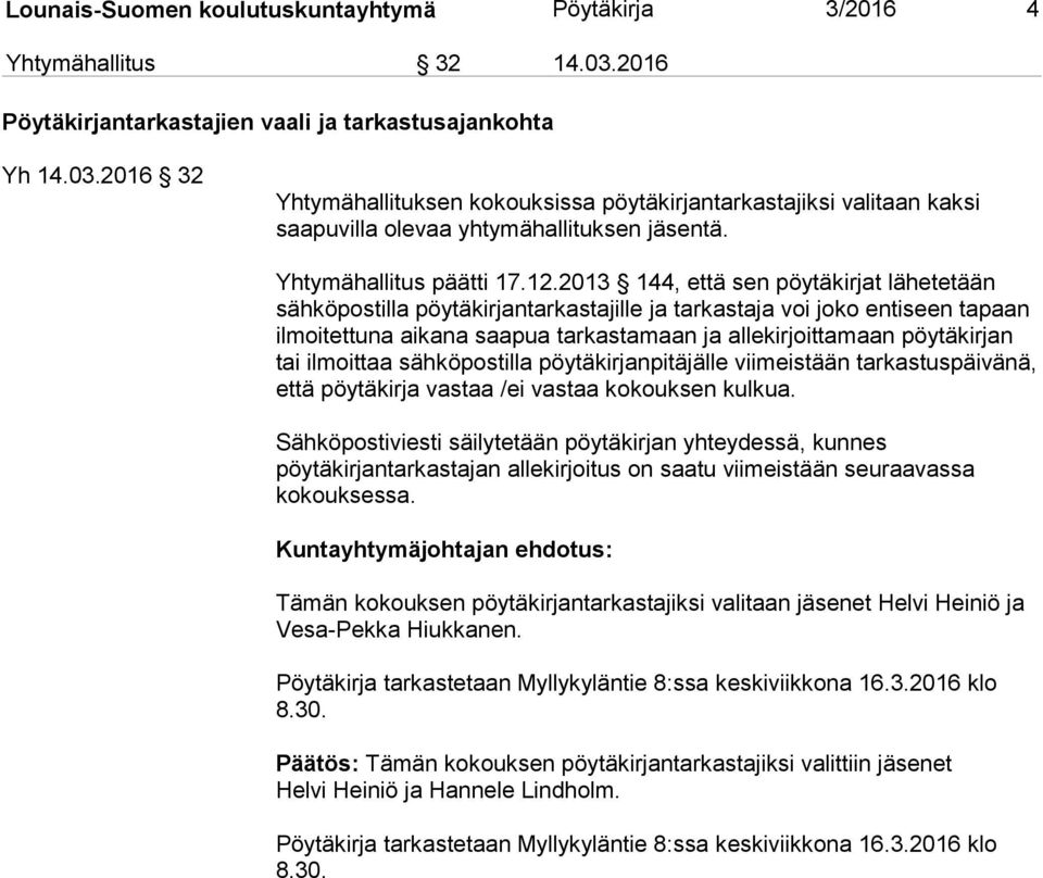 Yhtymähallitus päätti 17.12.