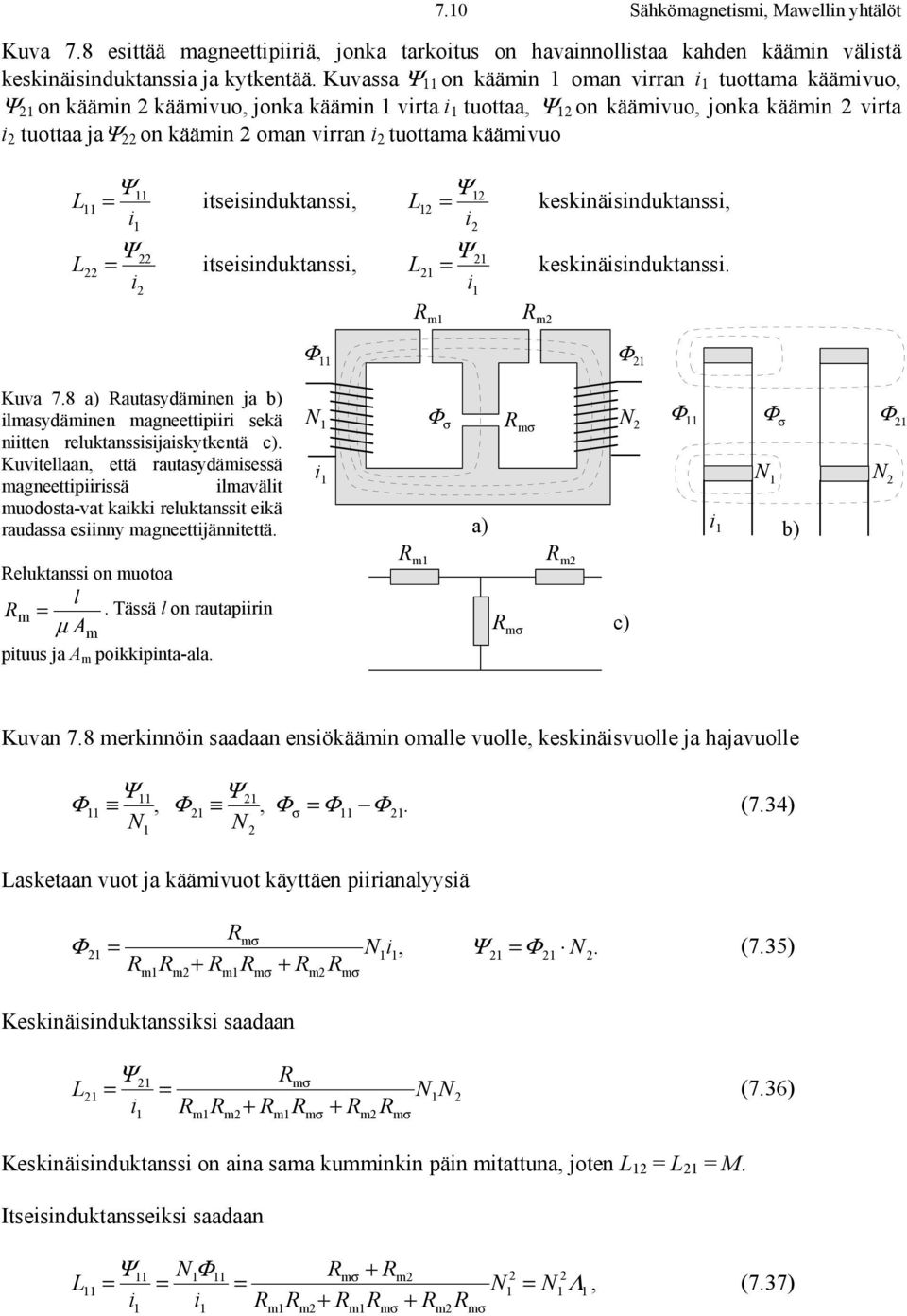 Ψ = itseisinduktanssi, i Ψ = itseisinduktanssi, i L L Ψ = keskinäisinduktanssi, i Ψ = keskinäisinduktanssi. i R m R m Φ Φ Kuva 7.