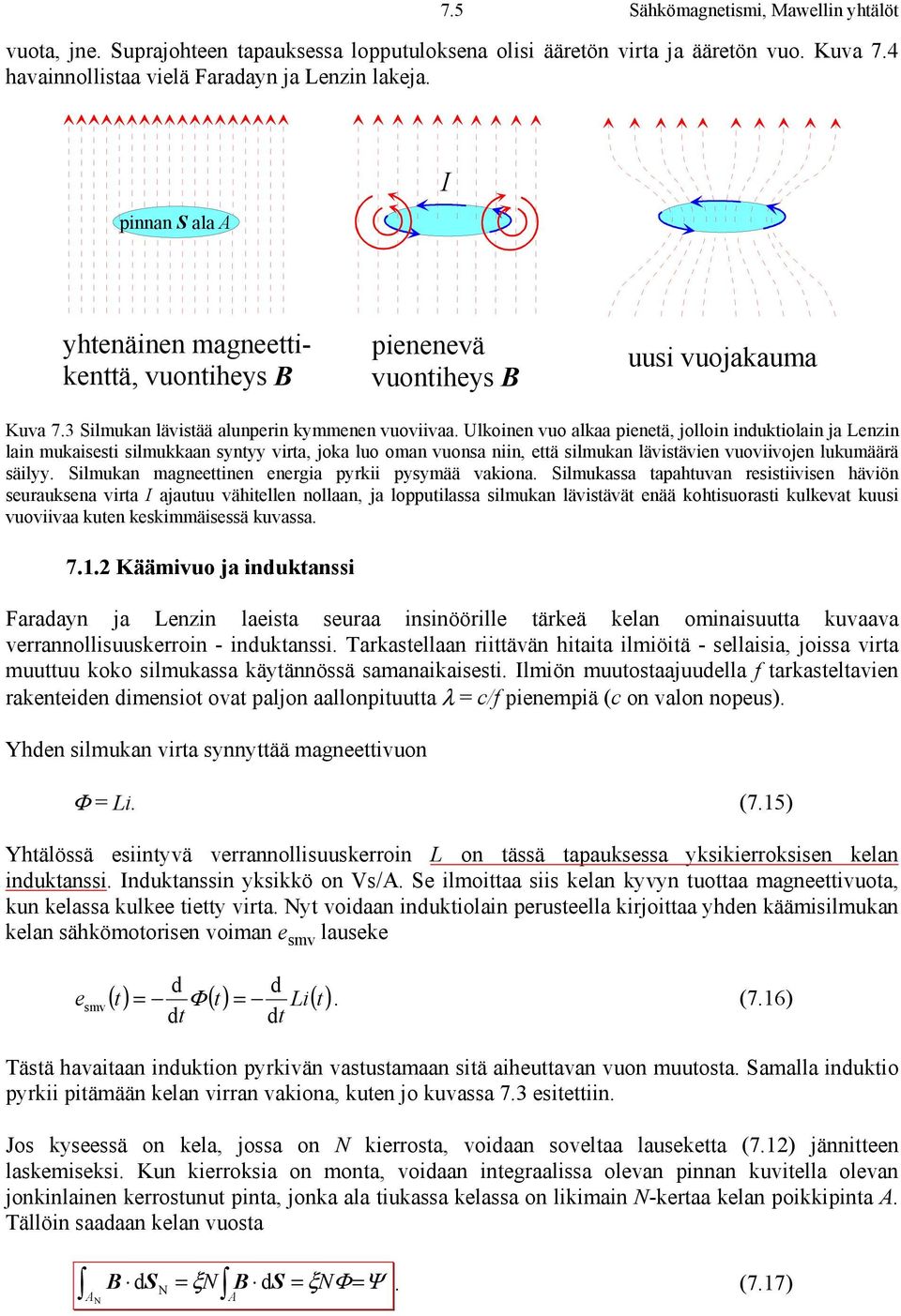 Ulkoinen vuo alkaa pienetä, jolloin induktiolain ja Lenzin lain mukaisesti silmukkaan syntyy virta, joka luo oman vuonsa niin, että silmukan lävistävien vuoviivojen lukumäärä säilyy.