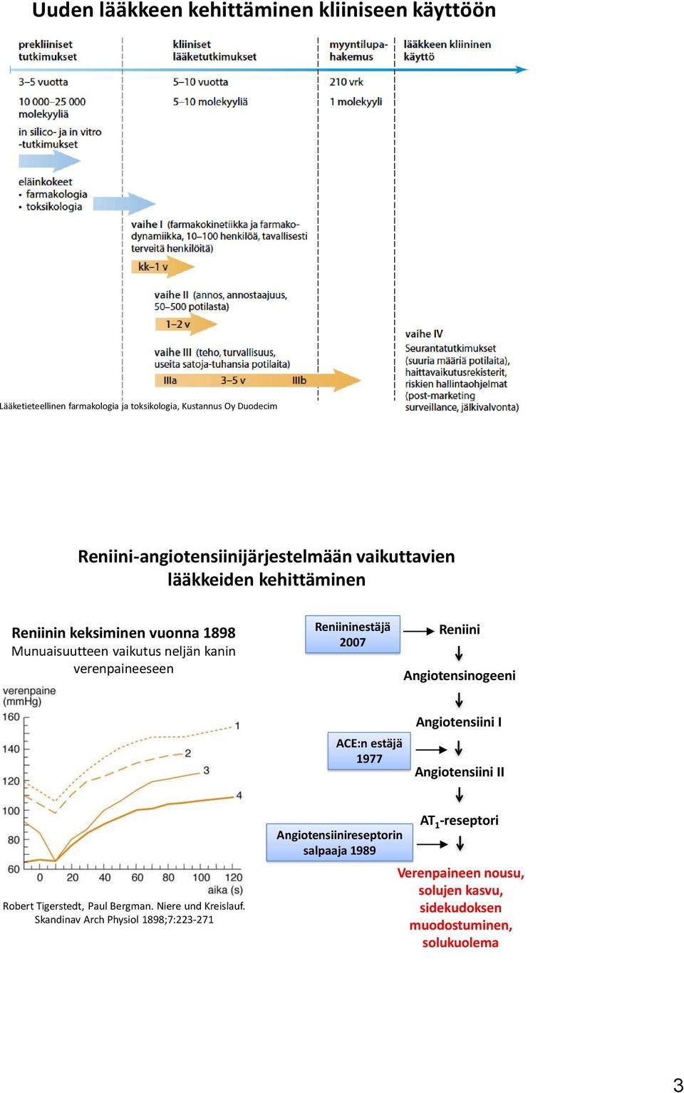 verenpaineeseen Reniininestäjä 2007 Reniini Angiotensinogeeni ACE:n estäjä 1977 Angiotensiini I Angiotensiini II Robert Tigerstedt, Paul Bergman.