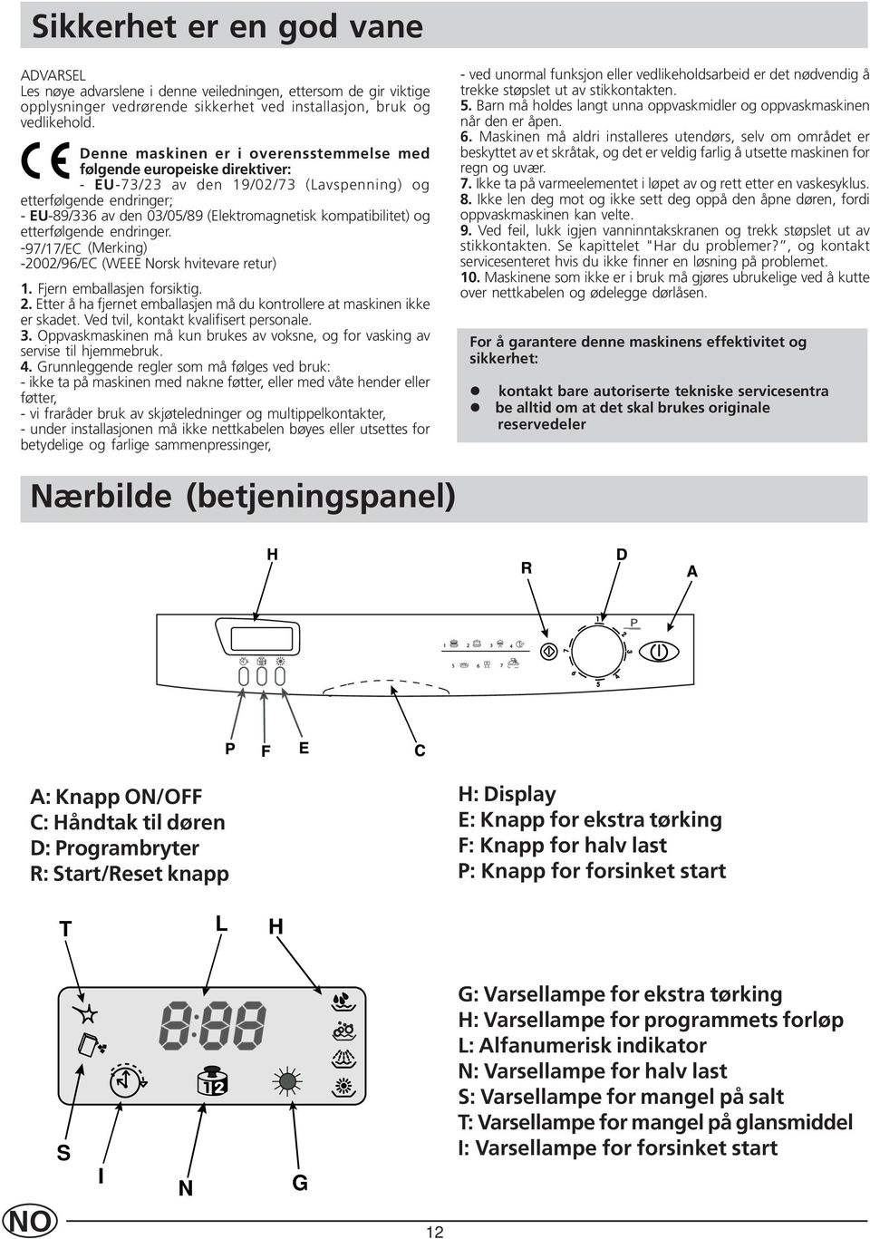 kompatibilitet) og etterfølgende endringer. -97/17/EC (Merking) -2002/96/EC (WEEE Norsk hvitevare retur) 1. Fjern emballasjen forsiktig. 2.