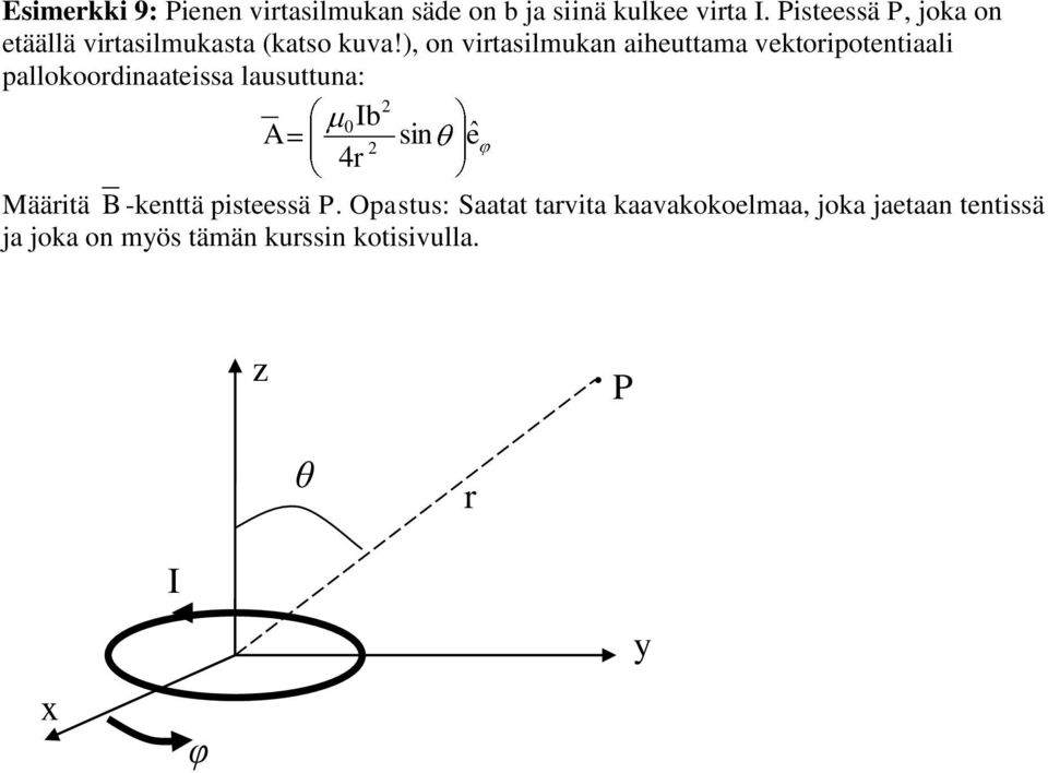 ), on virtasilmukan aiheuttama vektoripotentiaali pallokoordinaateissa lausuttuna: b A sin