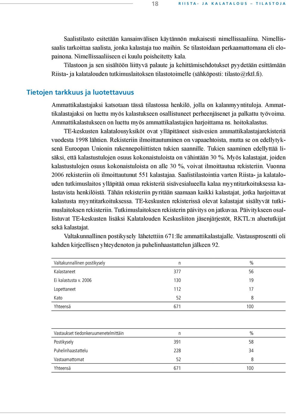 Tilastoon ja sen sisältöön liittyvä palaute ja kehittämisehdotukset pyydetään esittämään Riista- ja kalatalouden tutkimuslaitoksen tilastotoimelle (sähköposti: tilasto@rktl.fi).