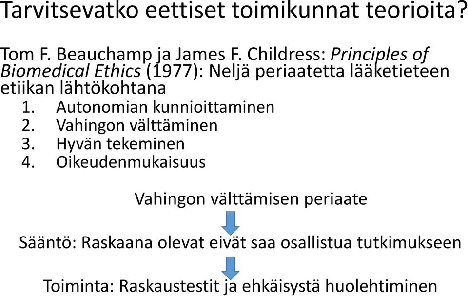 Childress: Principles of Biomedical Ethics (1977): Neljä periaatetta lääketieteen etiikan lähtökohtana